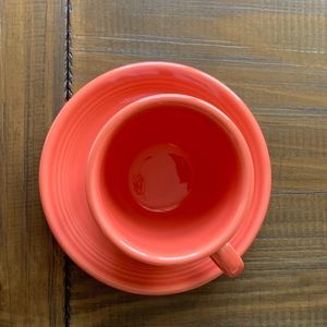 Pink orange Fiesta Fiestaware teacup and saucer